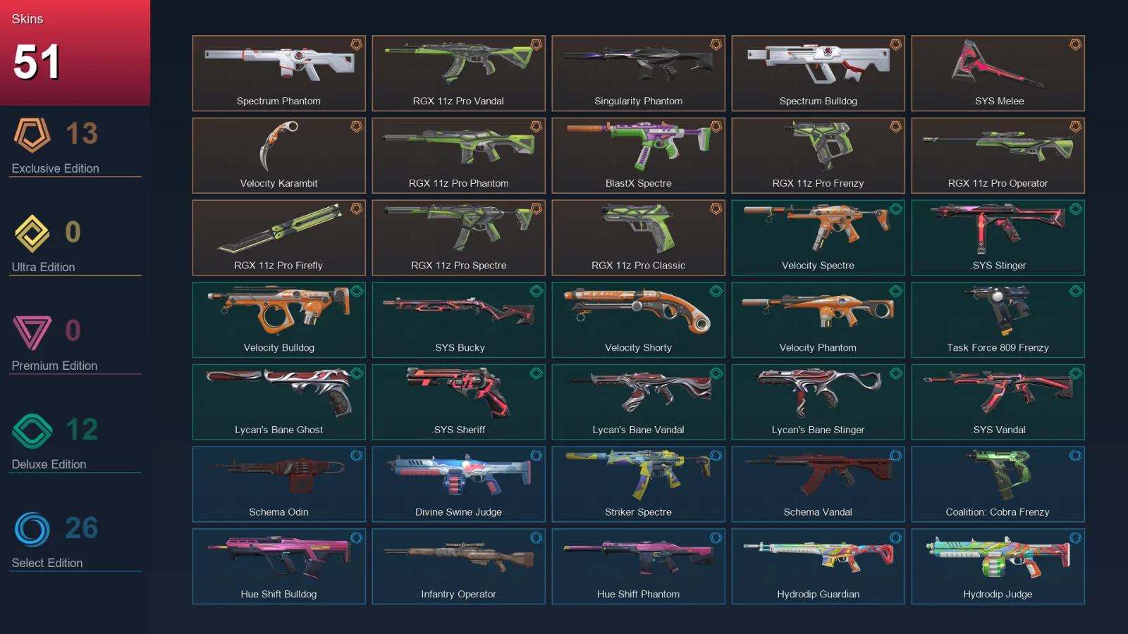 NA | Lv51 | Unranked | 51 Skin | 17 Agent | 43 Buddy