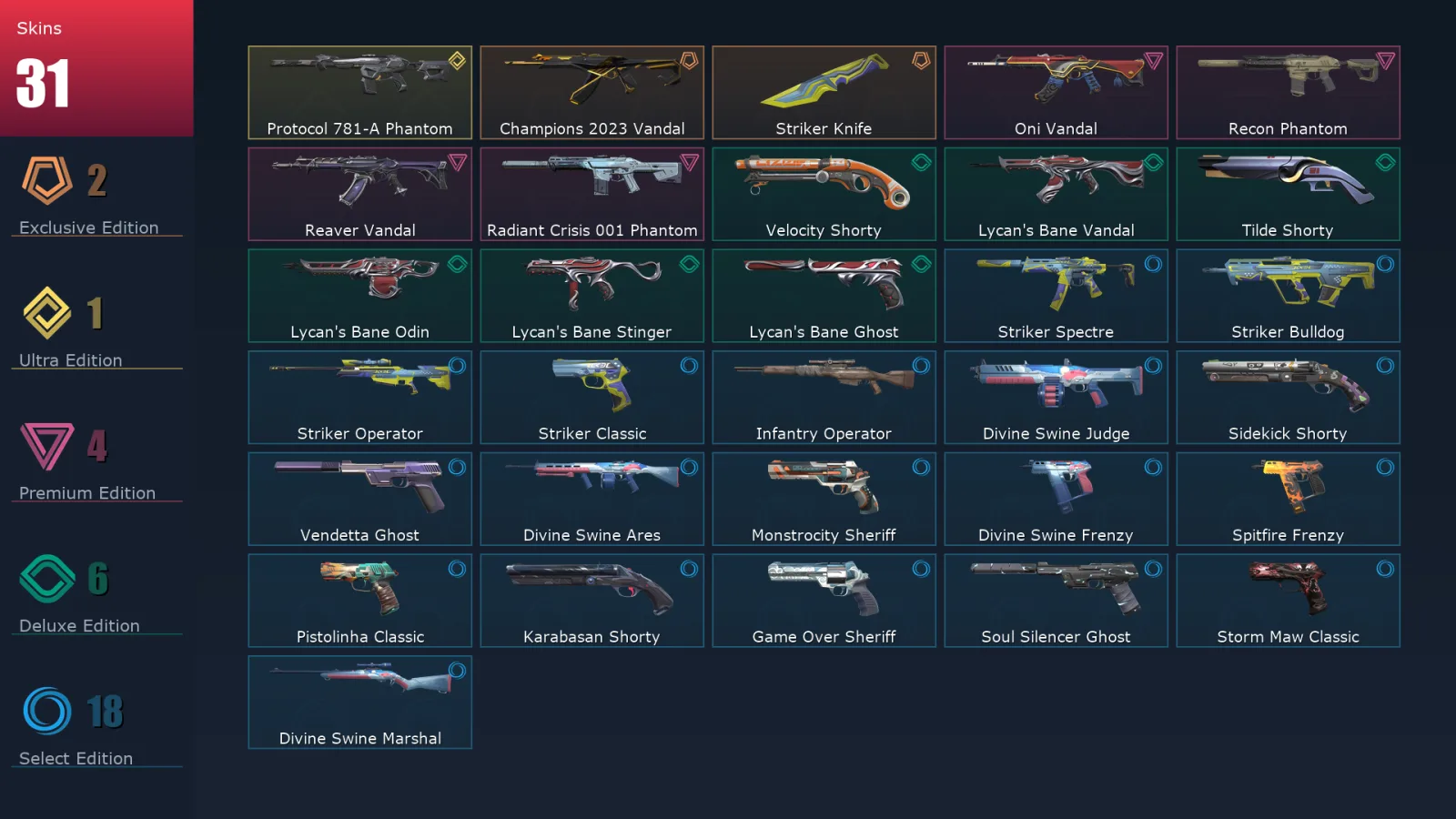 [Valorant] | EU | Level 231 | 27 Agents | 31 Skins