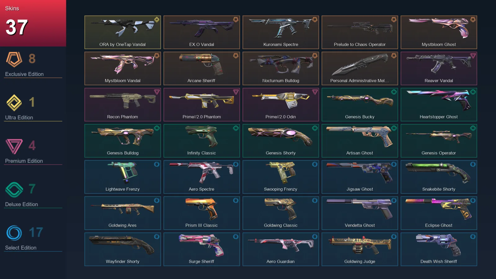 EU | Lv170 | Unranked | 37 Skin | 28 Agent | 84 Buddy — Valorant account