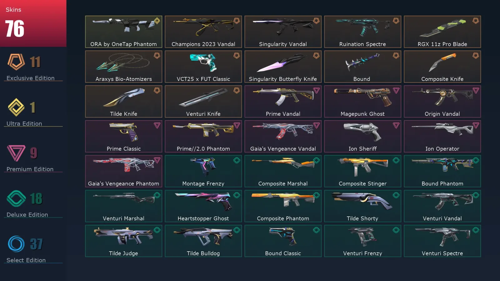 [Valorant] | EU | Level 230 | 28 Agents | 76 Skins