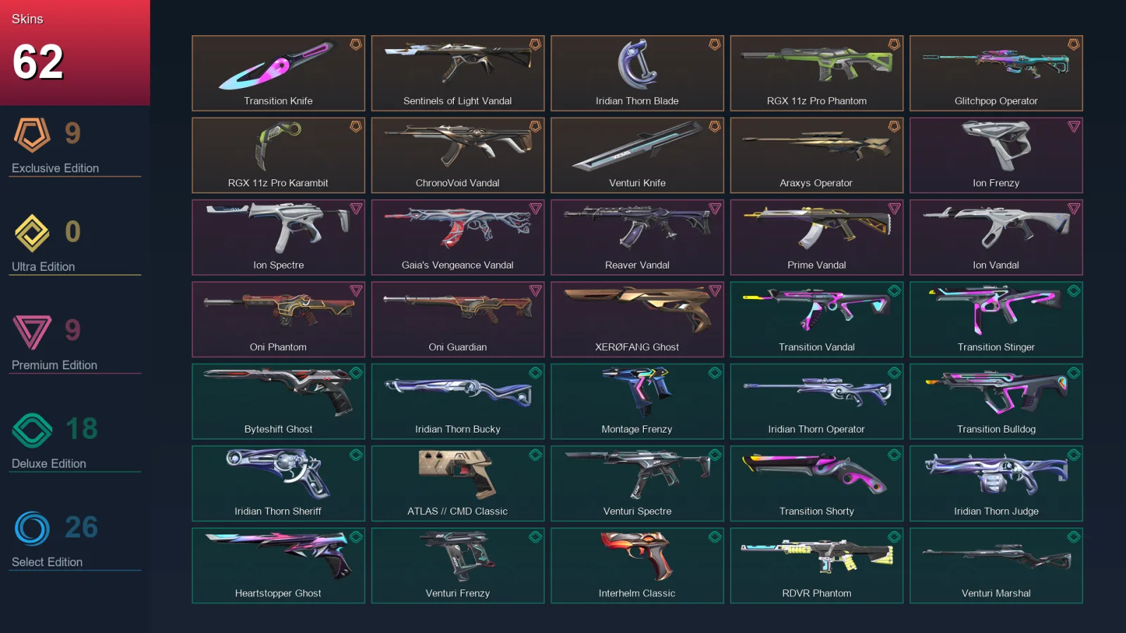 AP | Lv246 | Unranked | 62 Skin | 29 Agent | 109 Buddy