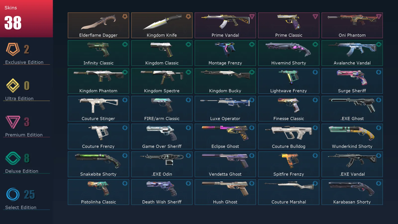 [Valorant] | EU | Level 229 | 28 Agents | 38 Skins