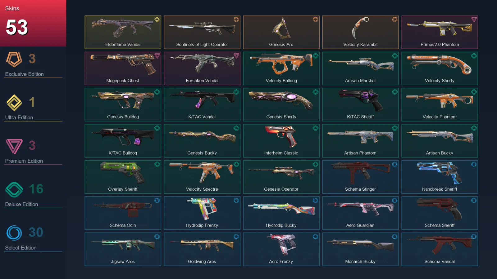 AP | Lv153 | Unranked | 53 Skin | 28 Agent | 99 Buddy