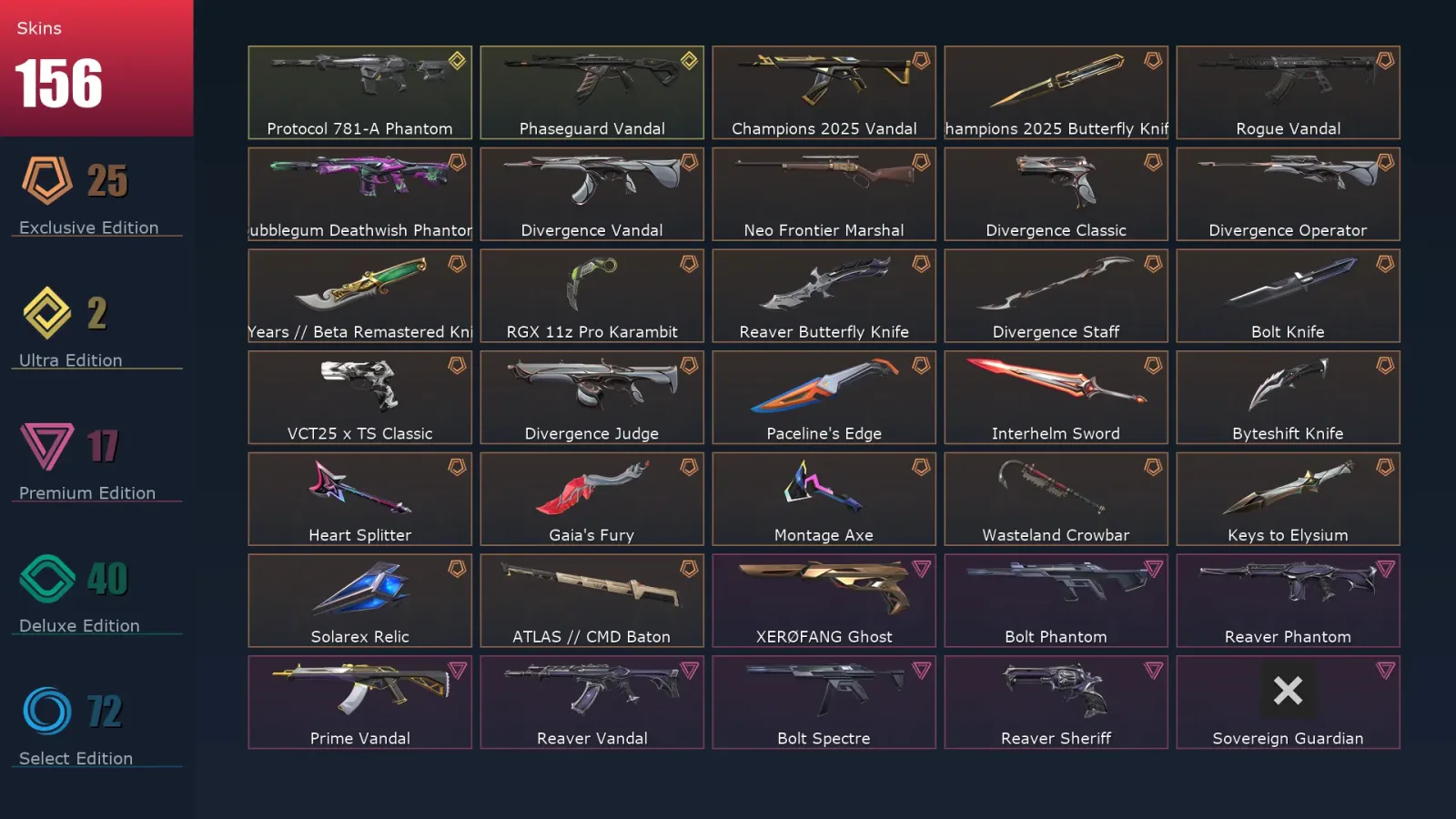 [Valorant] | EU | Level 195 | 29 Agents | 156 Skins