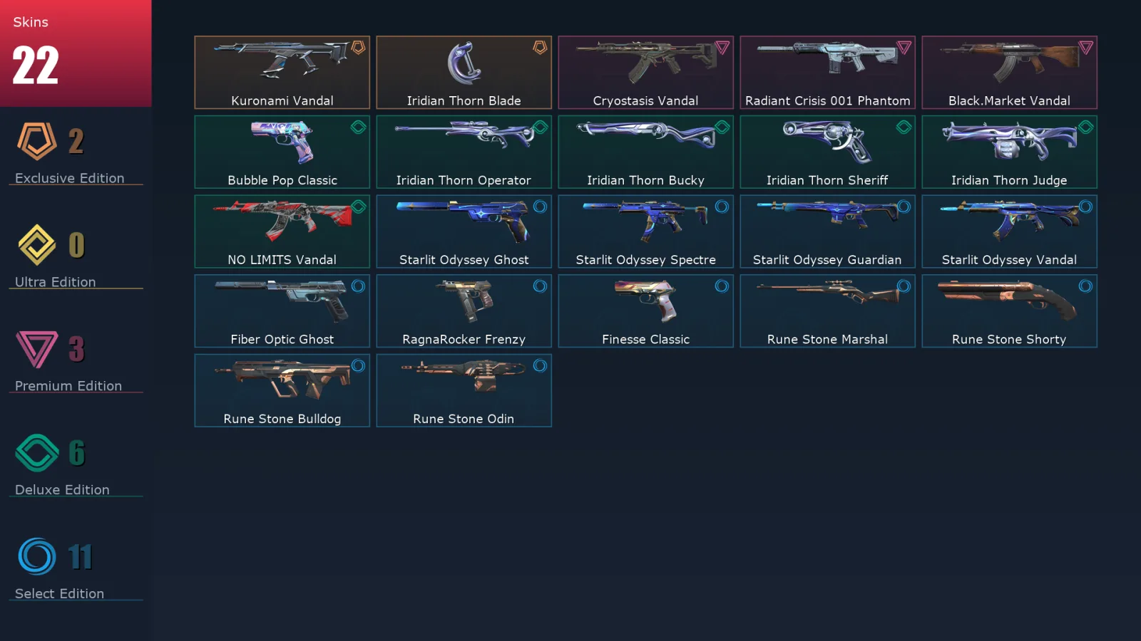 [Valorant] | EU | Level 140 | Bronze 3 | 29 Agents | 22 Skins