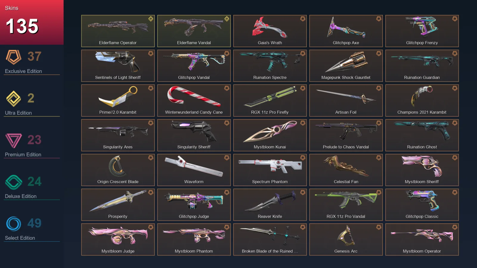 NA | Lv108 | Unranked | 135 Skin | 21 Agent | 83 Buddy