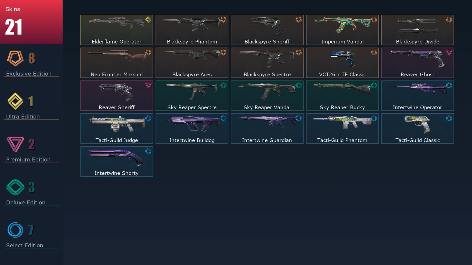 [Valorant] | EU | Level 25 | Gold 3 | 10 Agents | 21 Skins