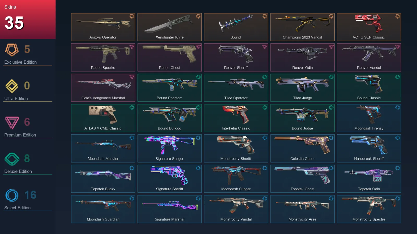 AP | Lv154 | Unranked | 35 Skin | 29 Agent | 77 Buddy