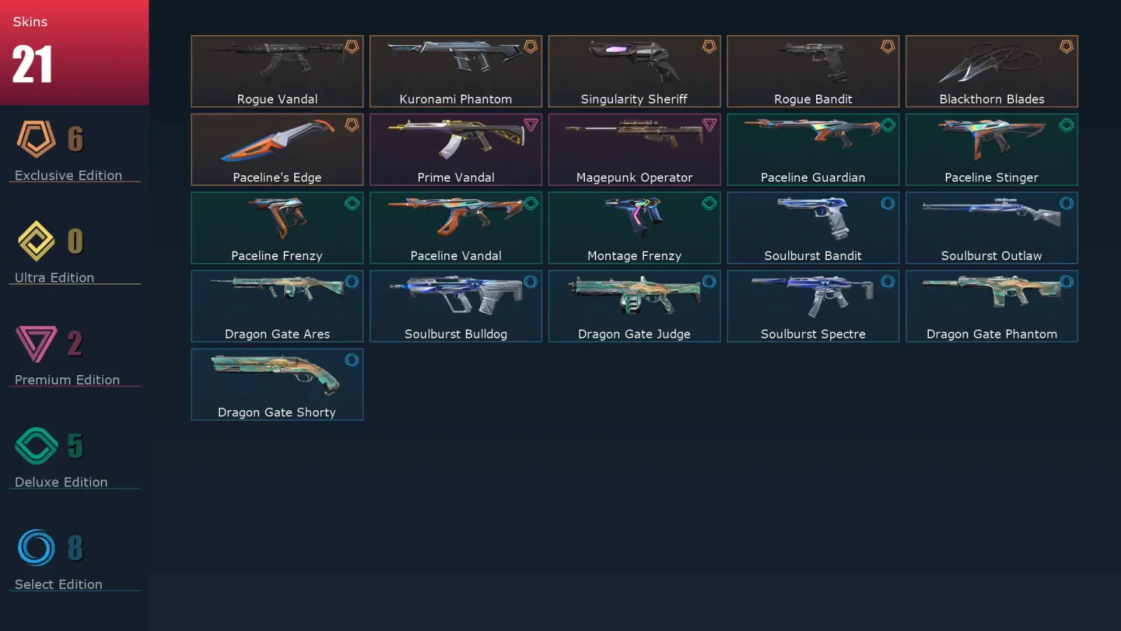 [Valorant] | EU | Level 40 | Diamond 1 | 15 Agents | 21 Skins