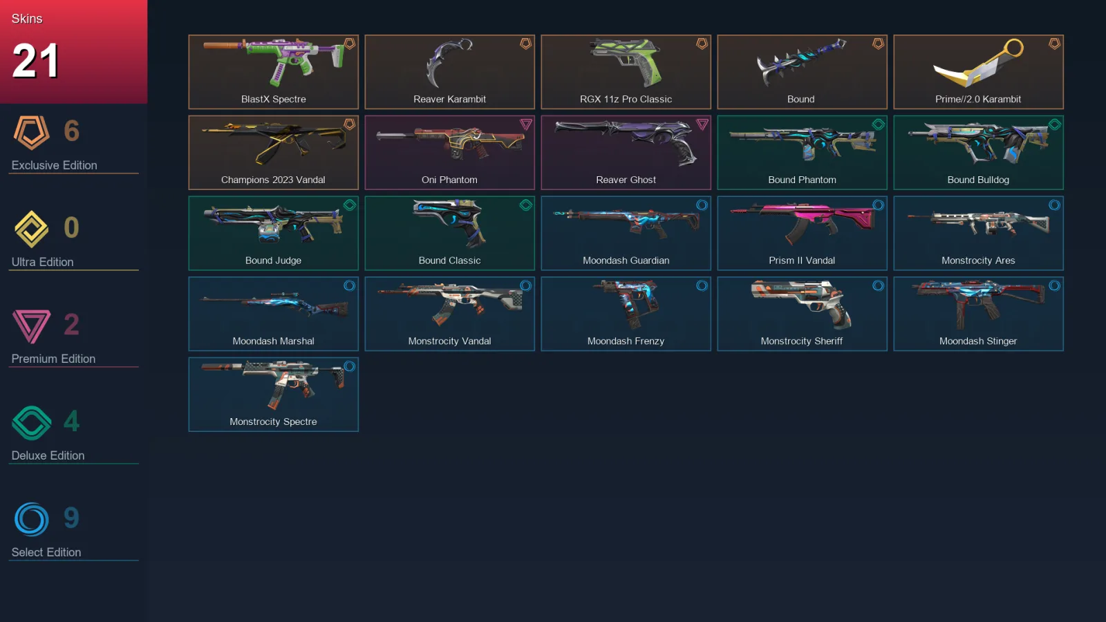 AP | Lv48 | Unranked | 21 Skin | 17 Agent | 24 Buddy