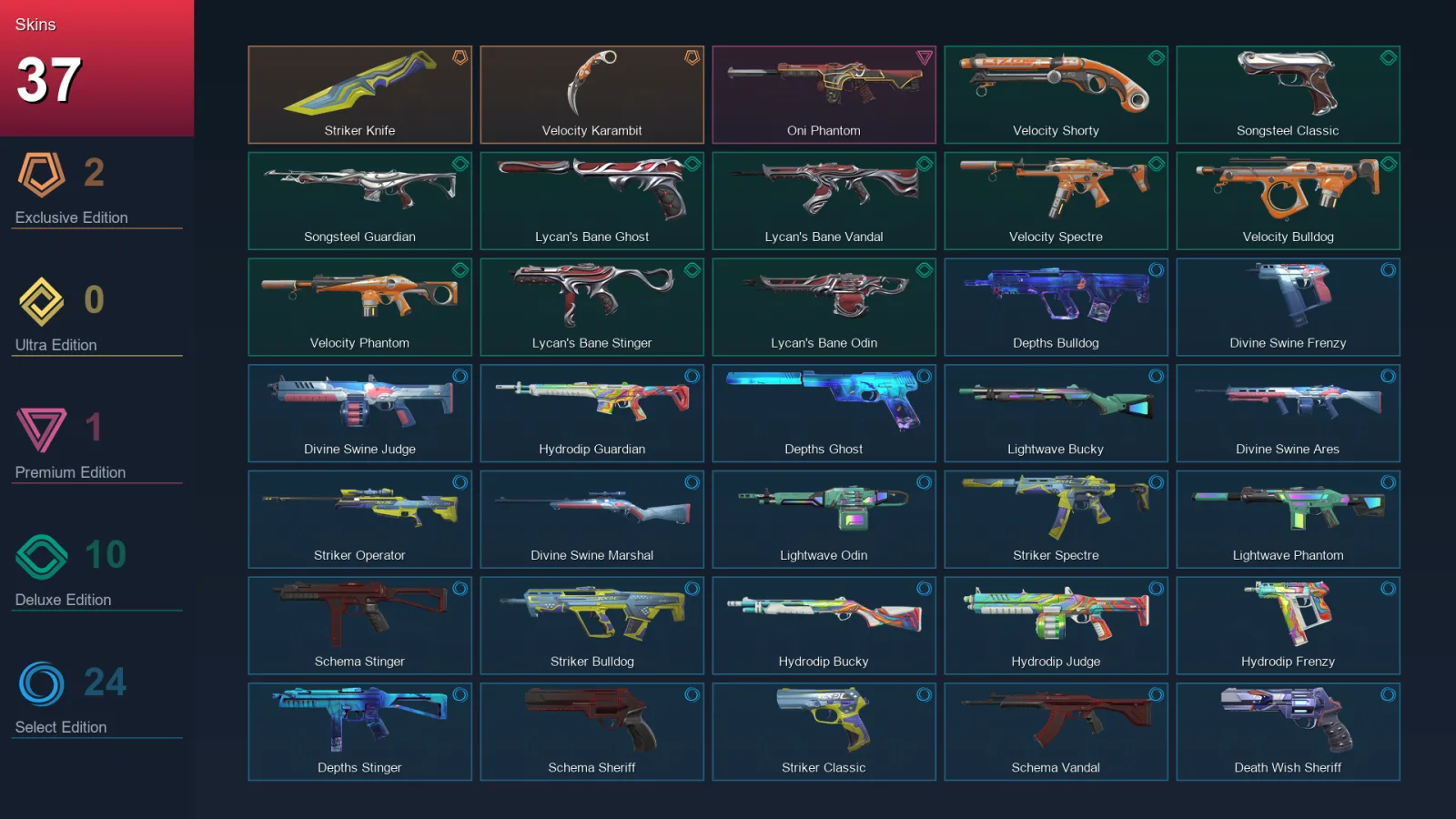 NA | Lv54 | Unranked | 37 Skin | 16 Agent | 37 Buddy