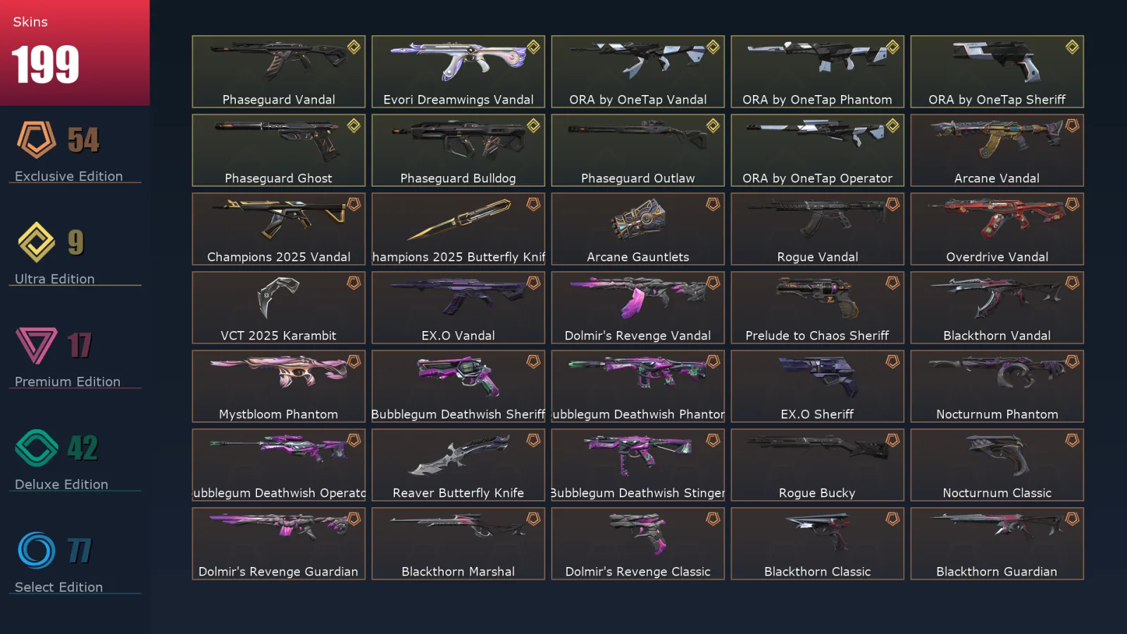 [Valorant] | EU | Level 321 | Diamond 1 | 27 Agents | 199 Skins