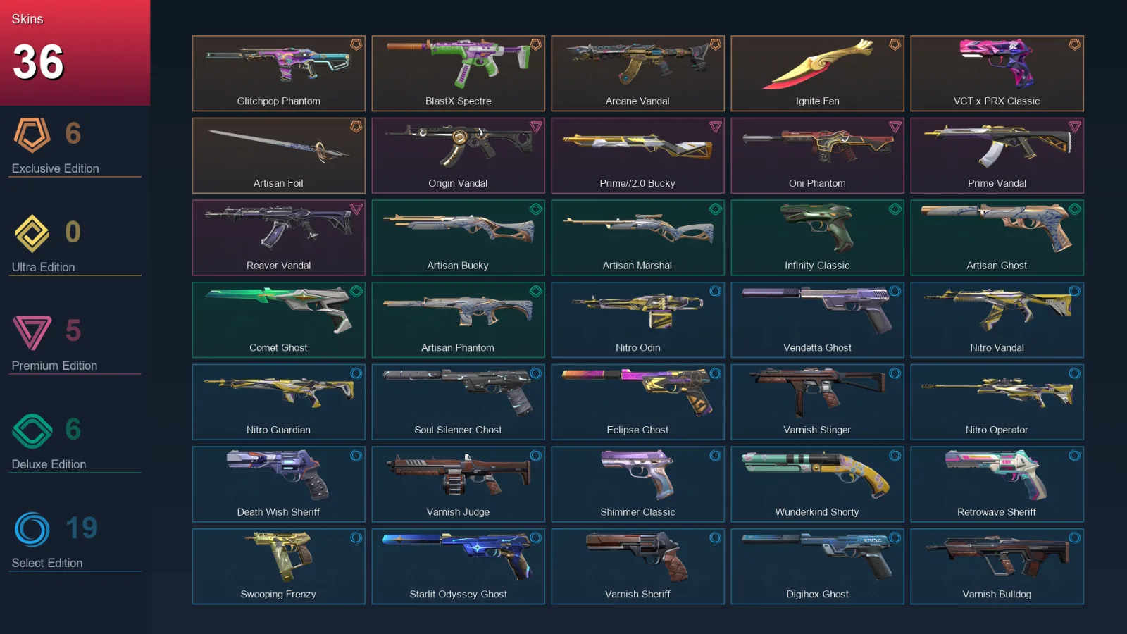 AP | Lv219 | Unranked | 36 Skin | 27 Agent | 95 Buddy — Valorant account