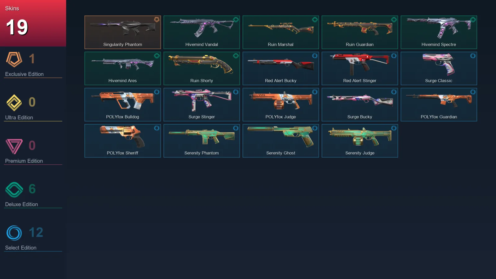AP | Lv24 | Unranked | 19 Skin | 13 Agent | 24 Buddy