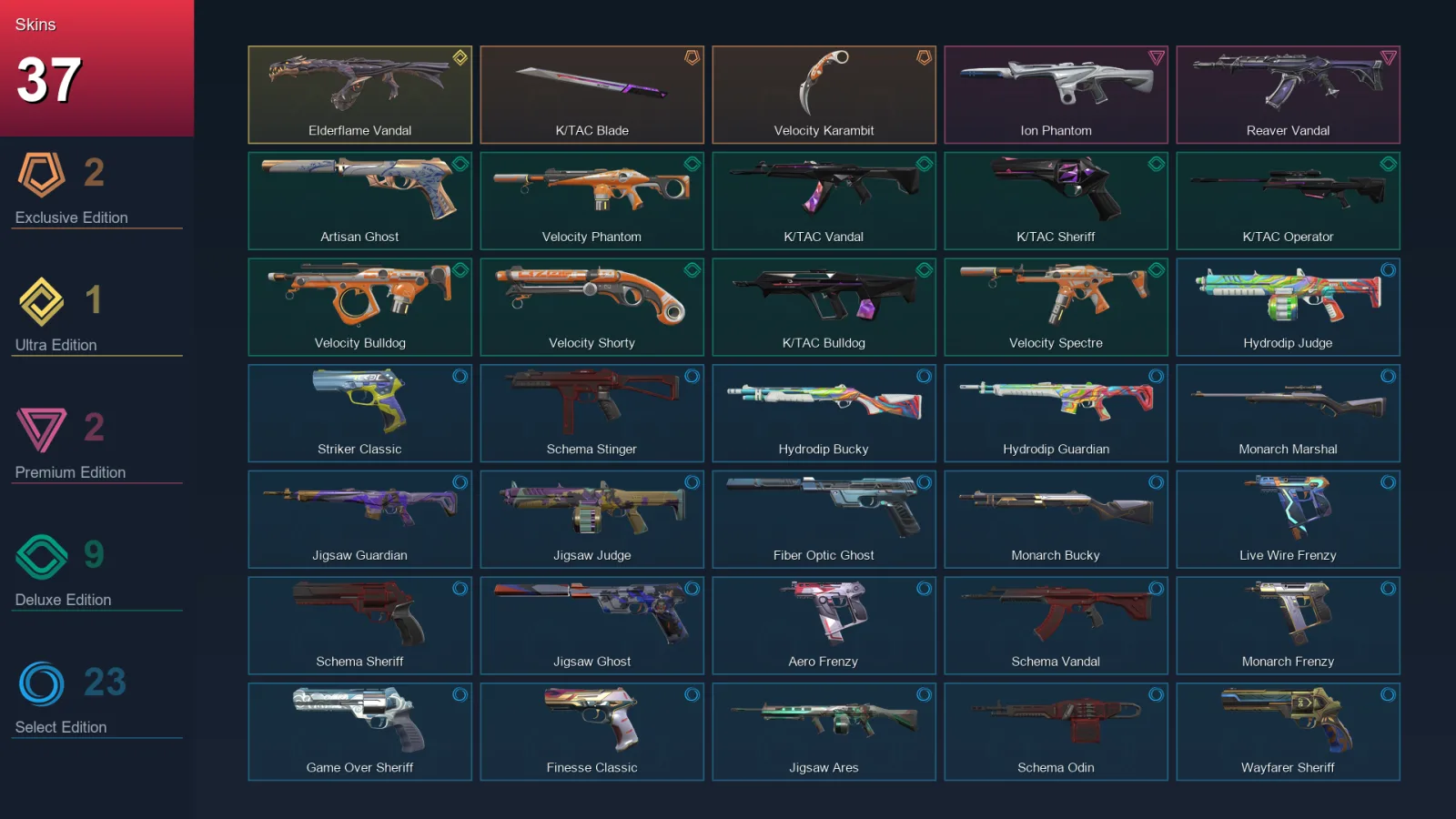 AP | Lv162 | Unranked | 37 Skin | 25 Agent | 78 Buddy — Valorant account