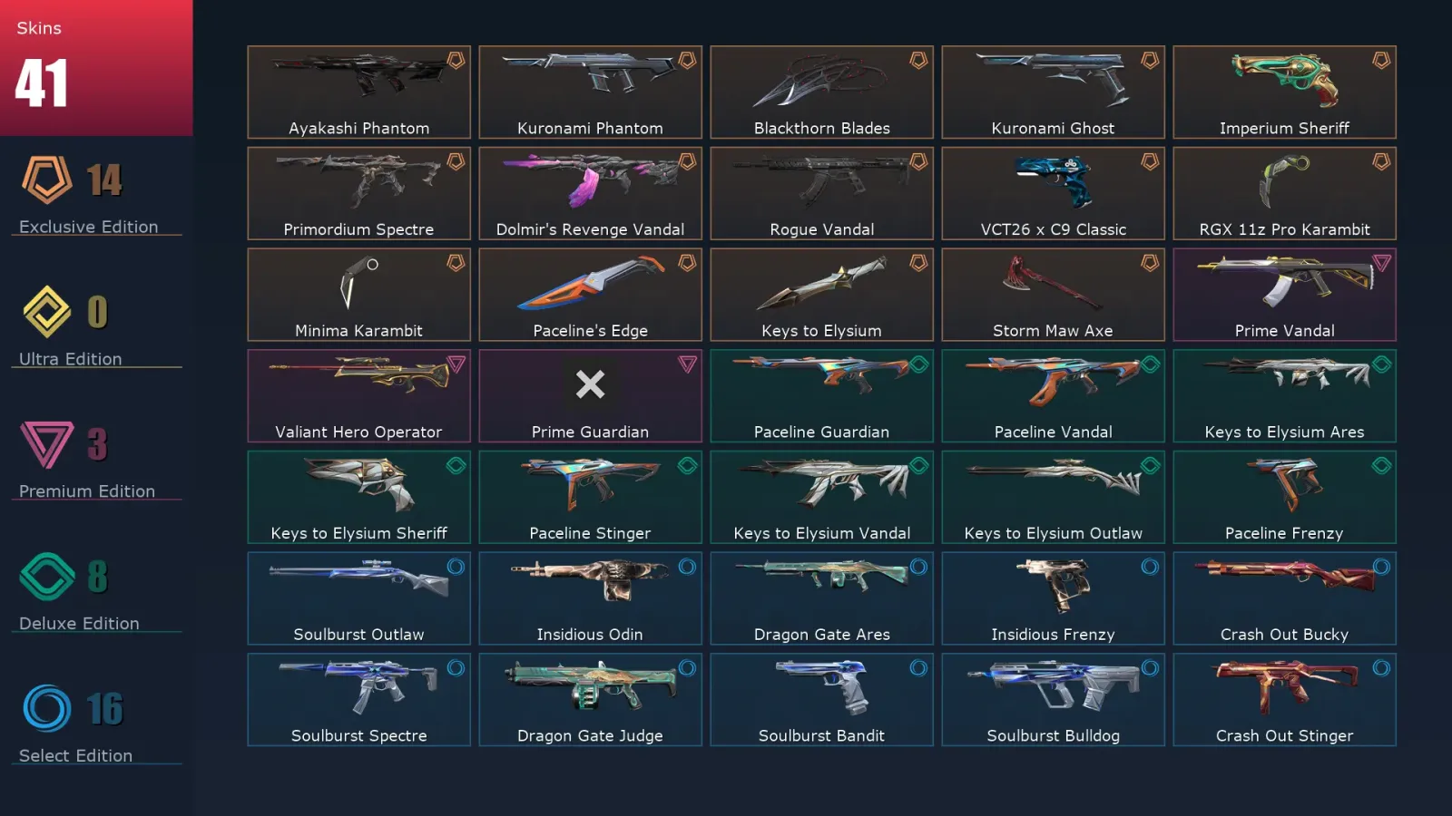 [Valorant] | EU | Level 72 | 24 Agents | 41 Skins — Crash Out Stinger