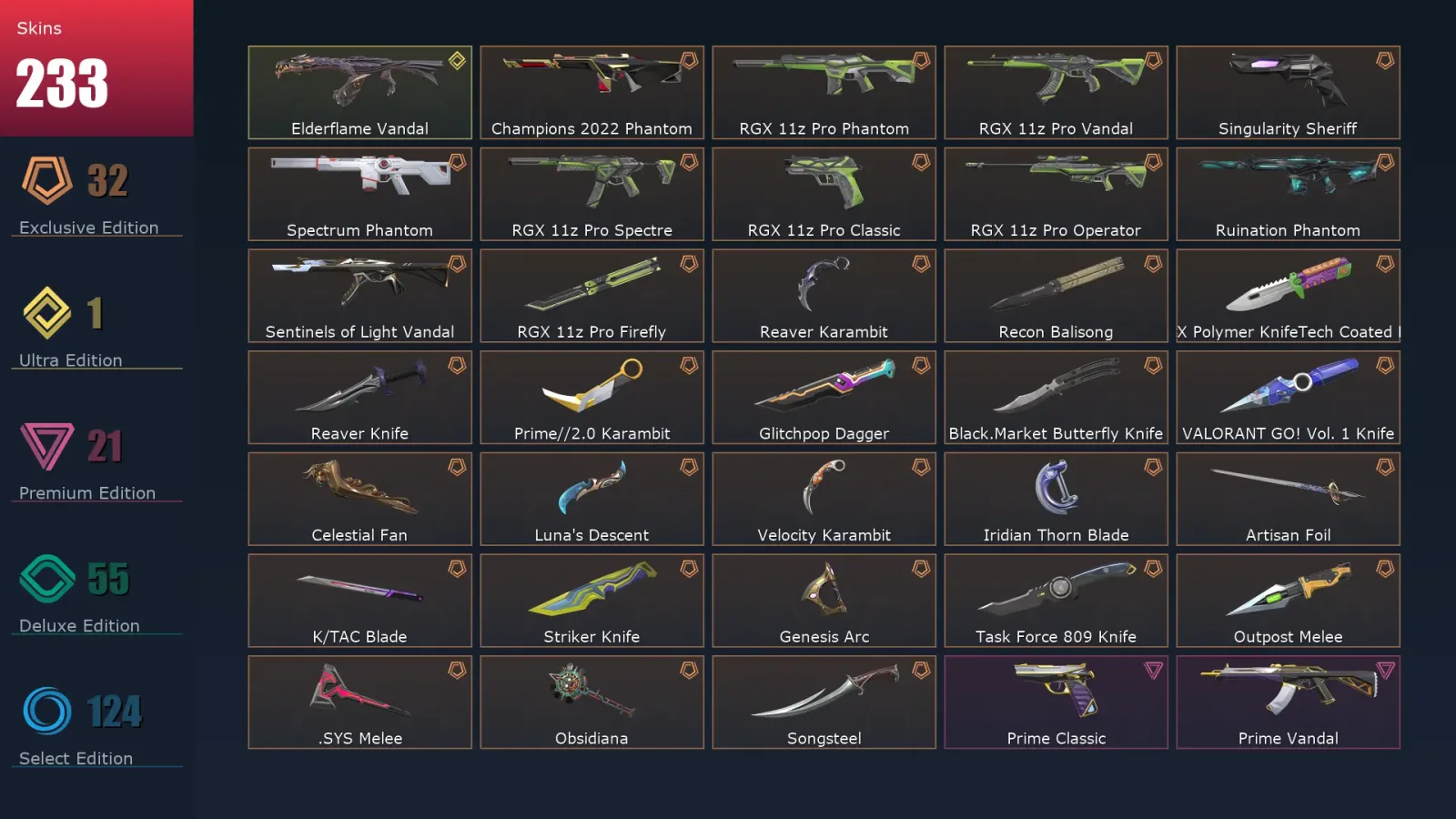 [Valorant] | EU | Level 297 | 24 Agents | 233 Skins — Valorant account