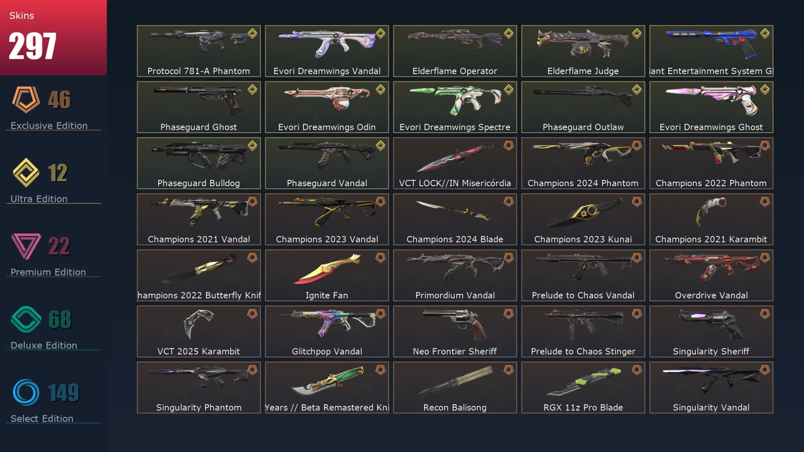 [Valorant] | EU | Level 500 | Ascendant 3 | 27 Agents | 297 Skins