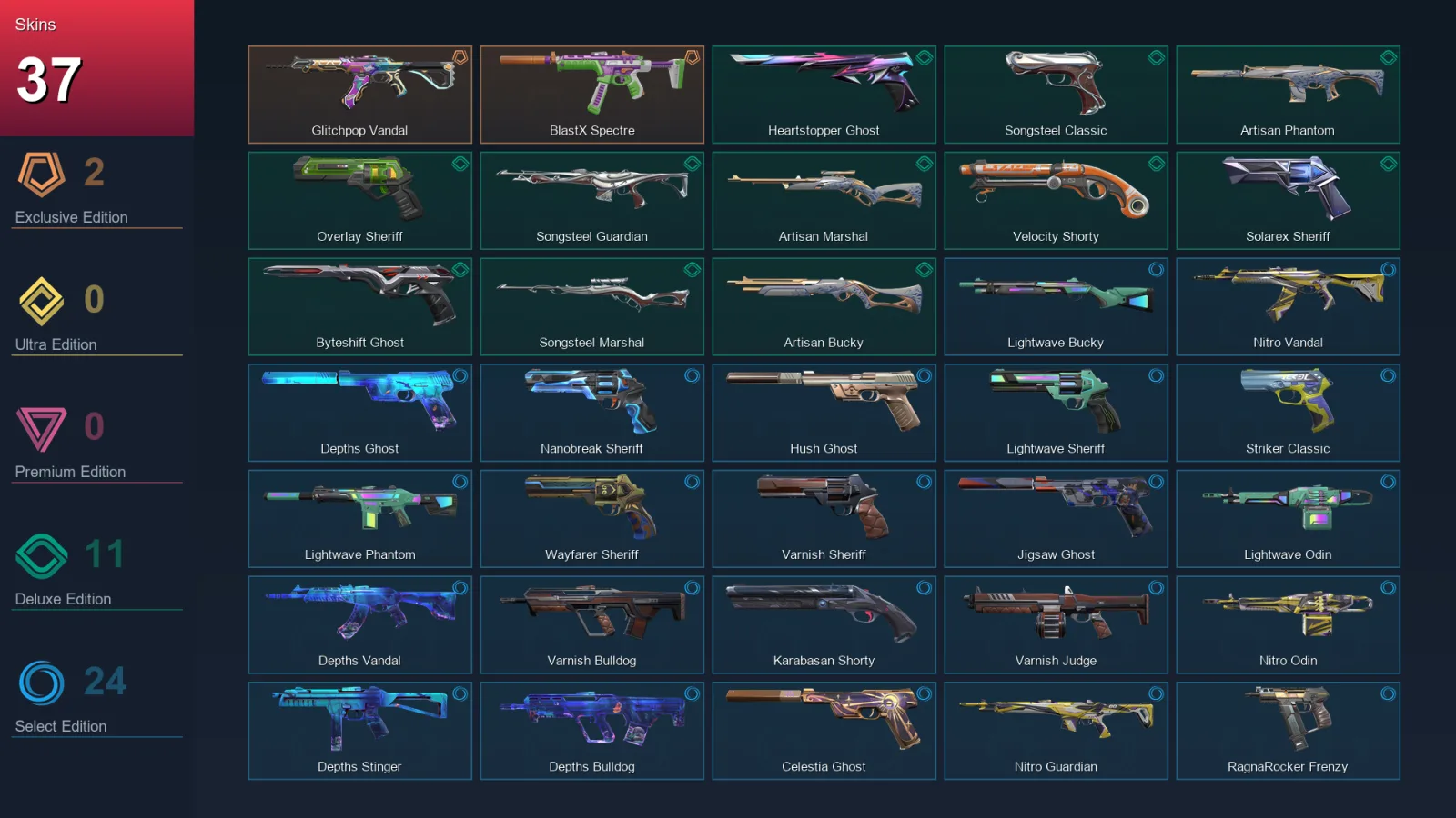 EU | Lv243 | Unranked | 37 Skin | 27 Agent | 117 Buddy