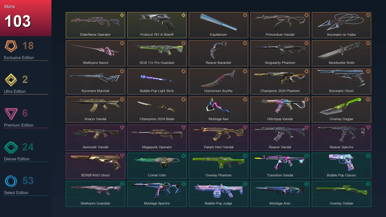 EU | Lv143 | Unranked | 103 Skin | 28 Agent | 80 Buddy