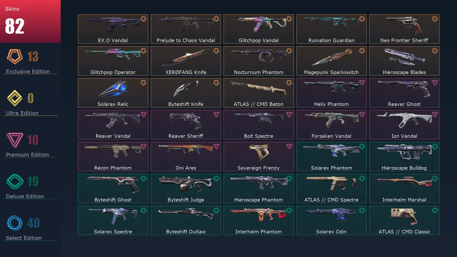 [Valorant] | EU | Level 151 | 26 Agents | 82 Skins