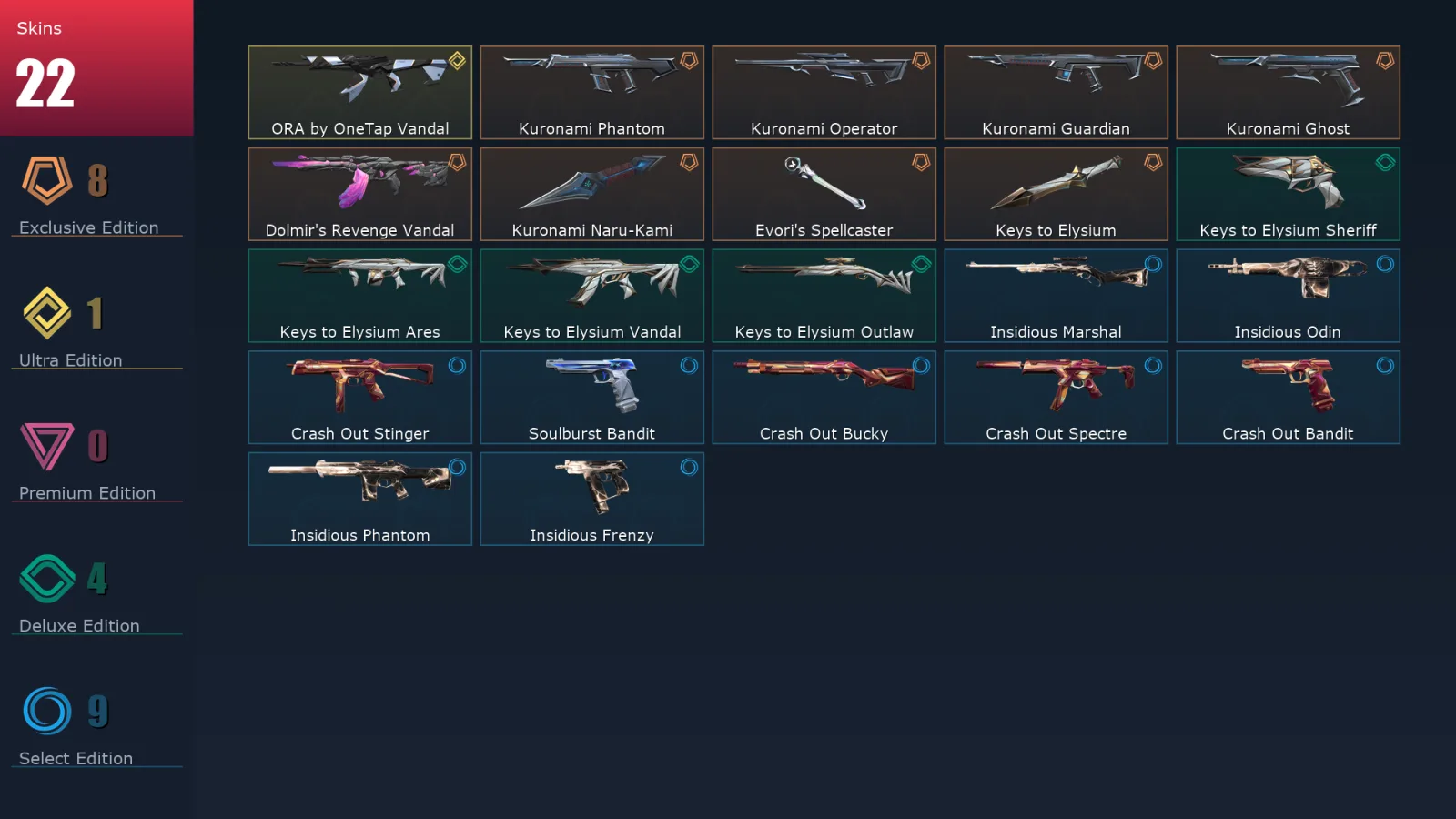 [Valorant] | EU | Level 51 | 16 Agents | 22 Skins