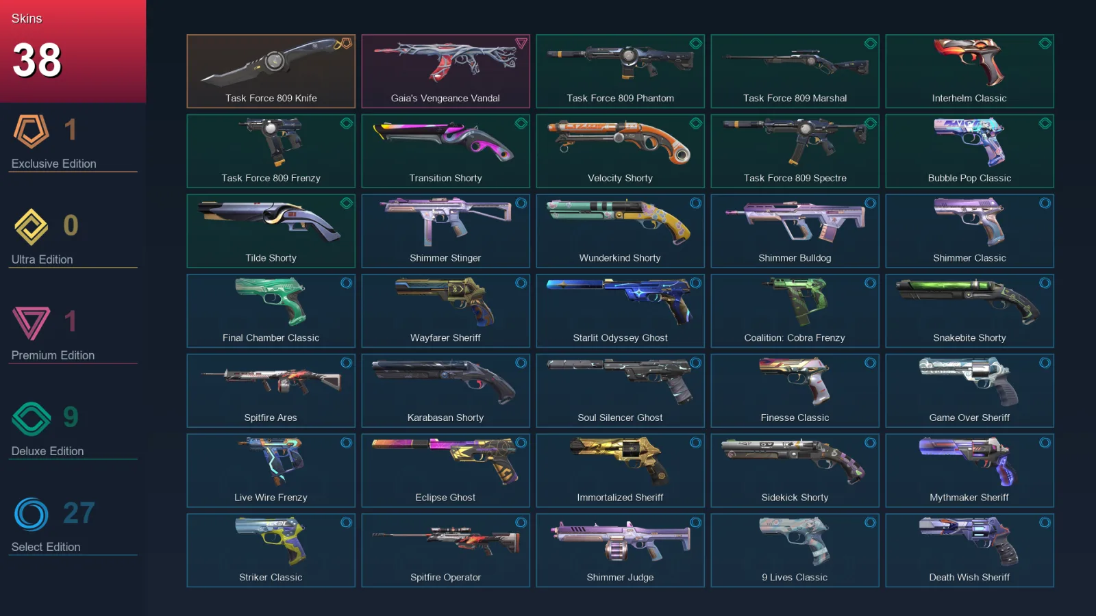 AP | Lv327 | Unranked | 38 Skin | 28 Agent | 103 Buddy