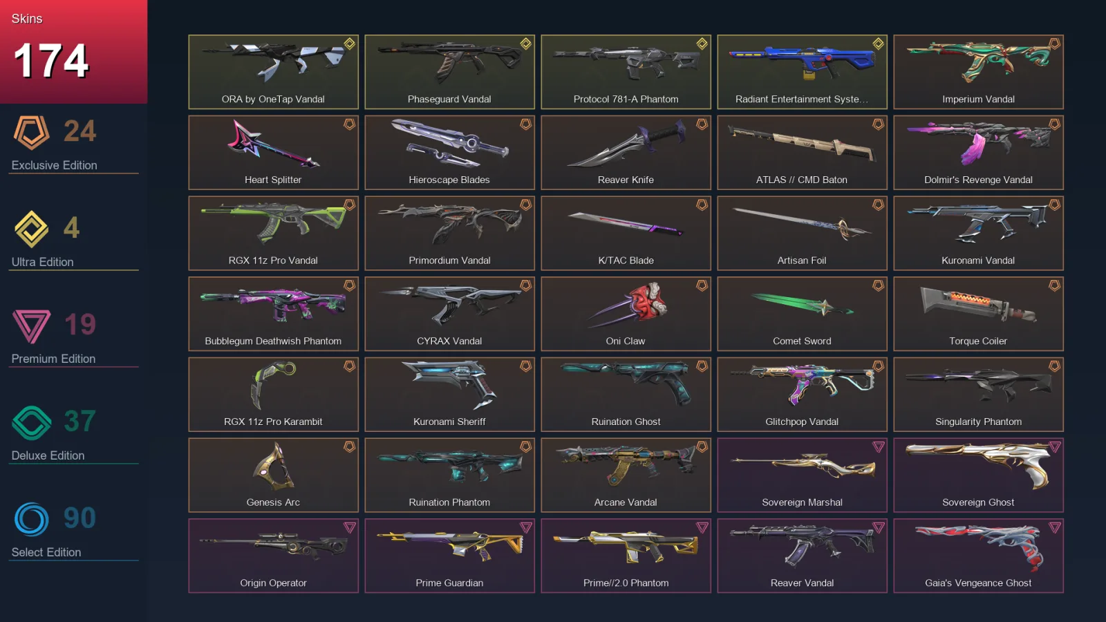 AP | Lv506 | Unranked | 174 Skin | 29 Agent | 200 Buddy