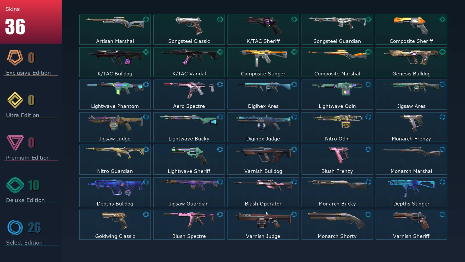 [Valorant] | EU | Level 52 | 20 Agents | 36 Skins
