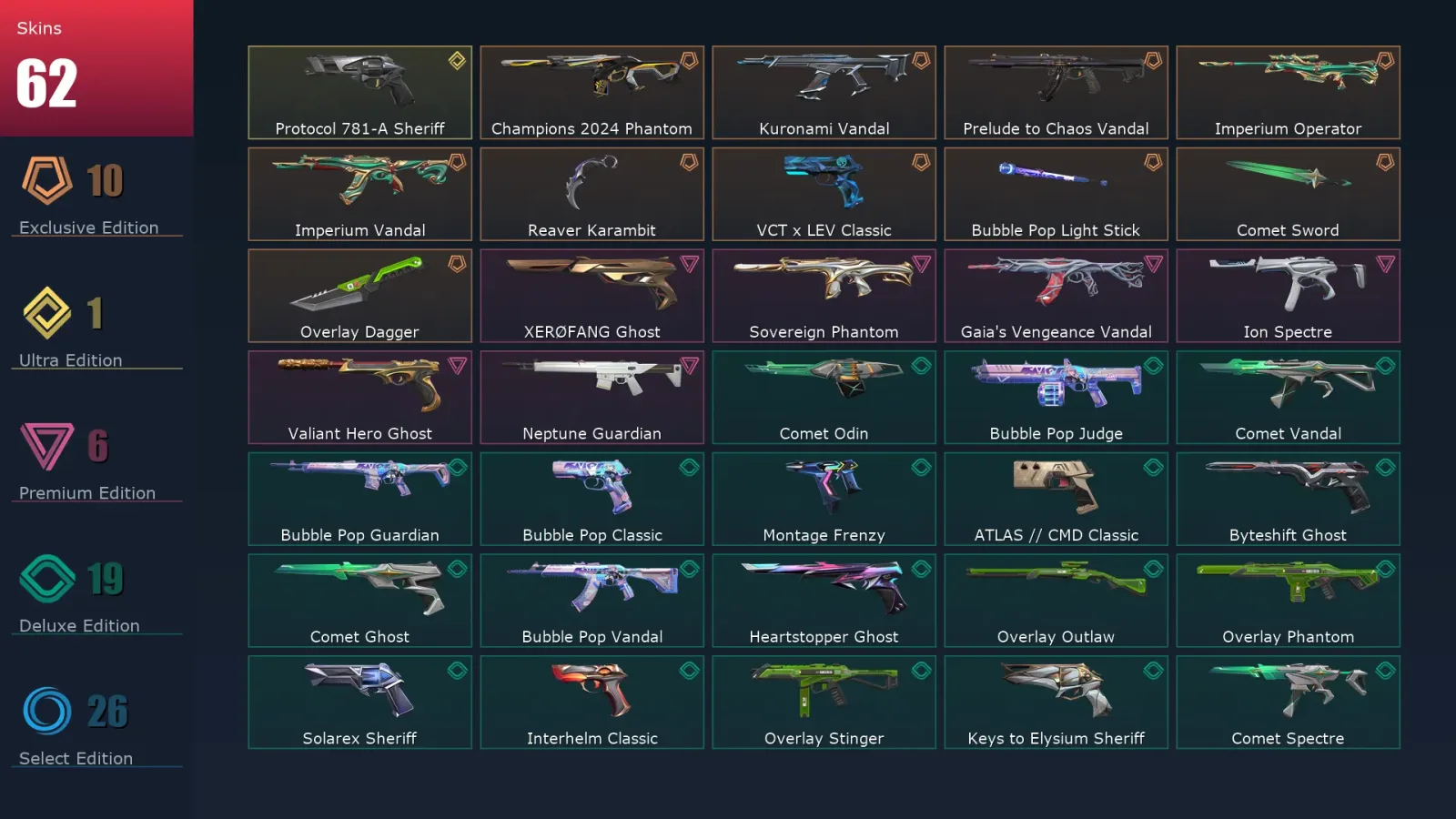 [Valorant] | EU | Level 201 | Diamond 3 | 29 Agents | 62 Skins — Valorant account