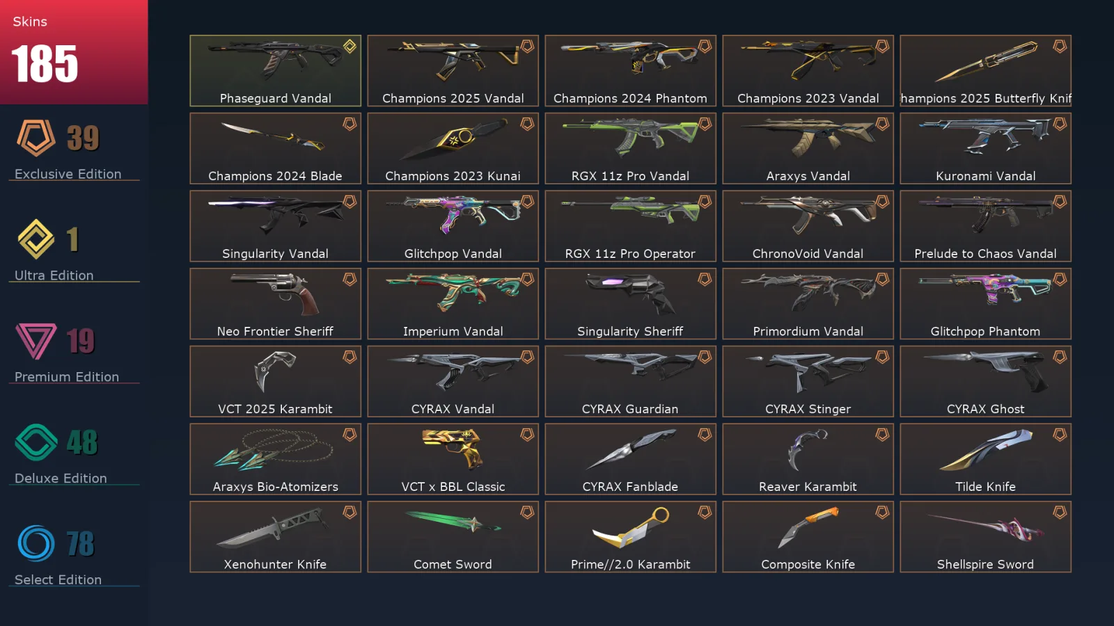 [Valorant] | EU | Level 271 | Diamond 3 | 29 Agents | 186 Skins