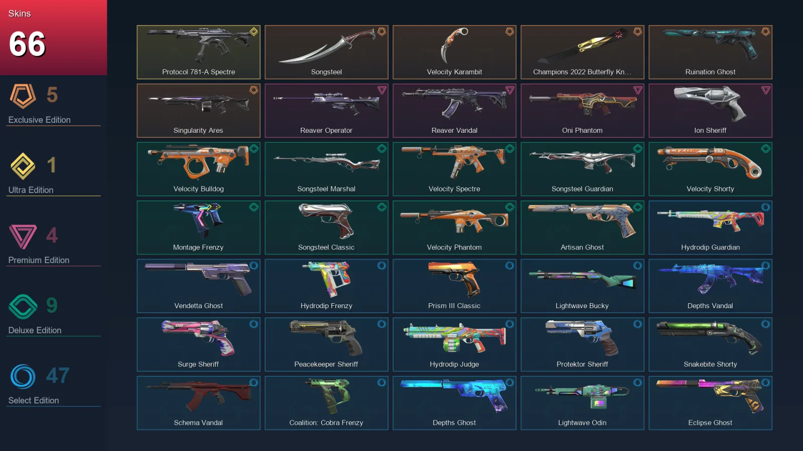 AP | Lv385 | Unranked | 66 Skin | 28 Agent | 136 Buddy