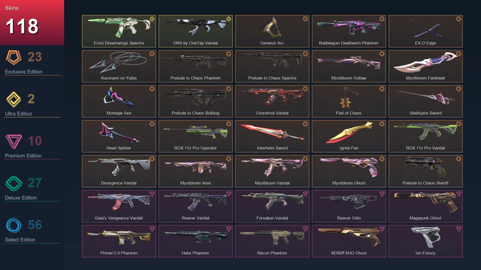 AP | Lv234 | Unranked | 118 Skin | 28 Agent | 136 Buddy