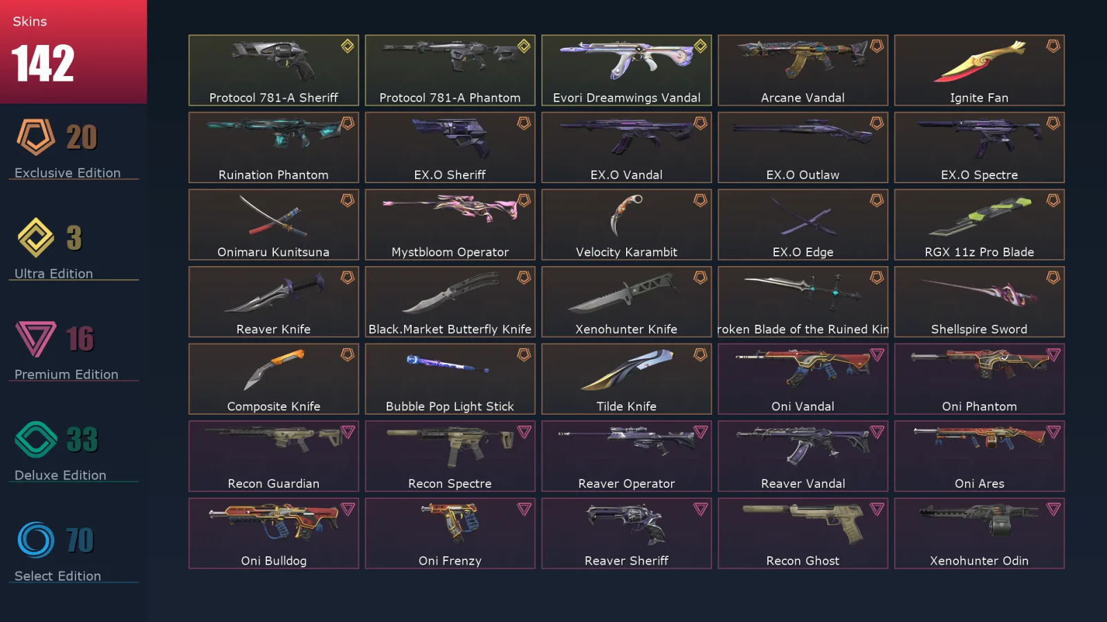 [Valorant] | EU | Level 180 | Diamond 1 | 28 Agents | 142 Skins