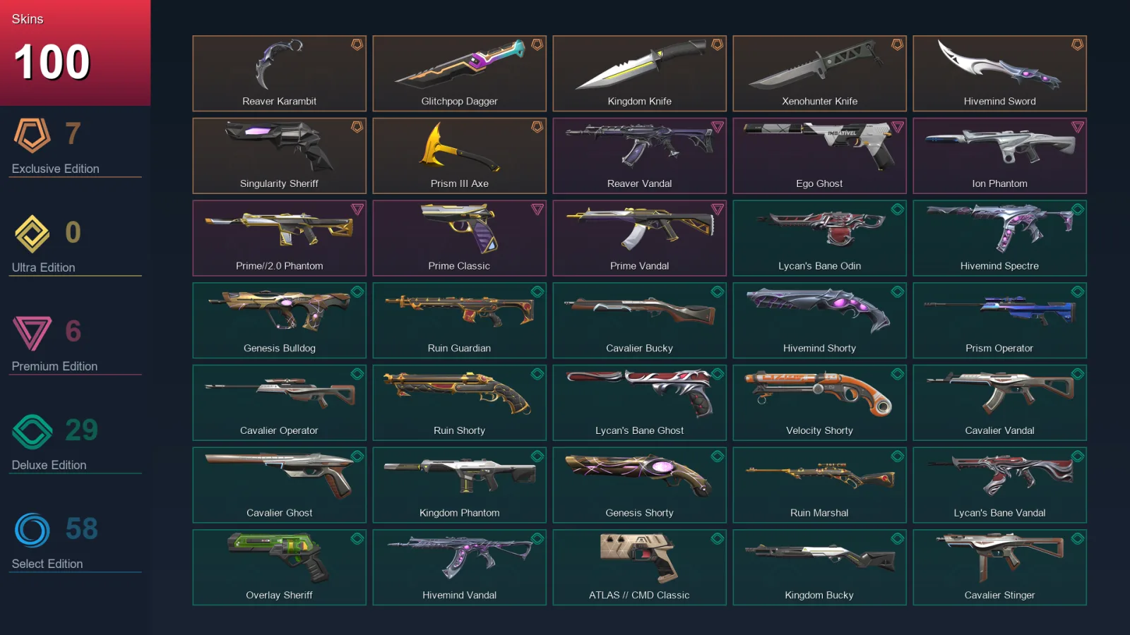 BR | Reaver Karambit | Glitchpop Dagger | Kingdom Knife | Xenohunter Knife | 100 Skin | 28 Agent | 163 Buddy | Lv290
