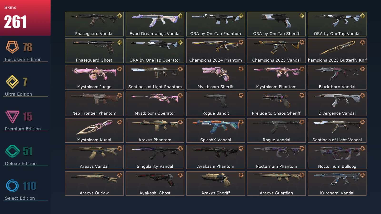 [Valorant] | EU | Level 229 | 29 Agents | 261 Skins
