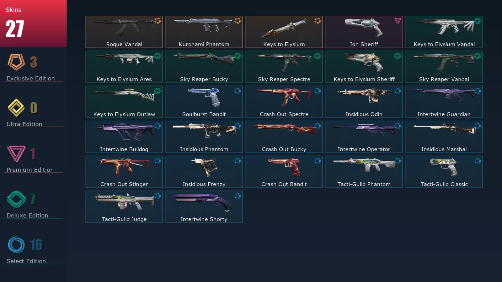 [Valorant] | EU | Level 54 | 19 Agents | 27 Skins