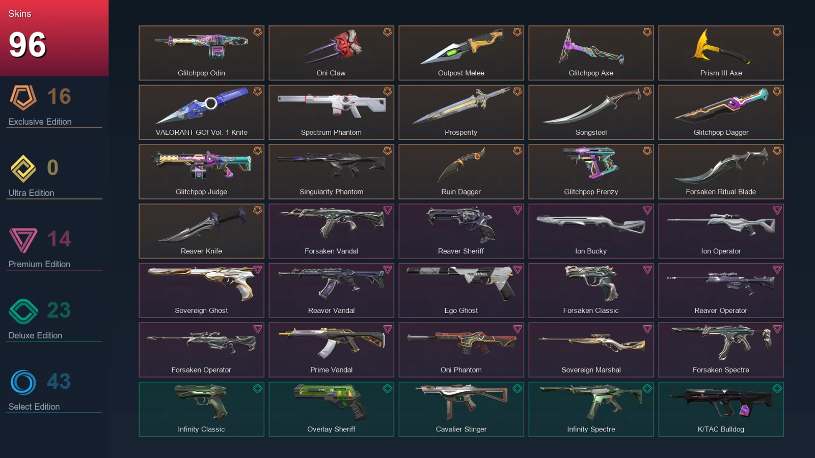 NA | Lv135 | Unranked | 96 Skin | 25 Agent | 96 Buddy