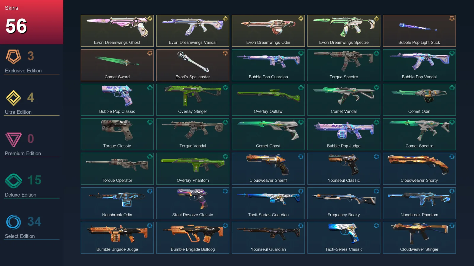 NA | Lv105 | Unranked | 56 Skin | 26 Agent | 68 Buddy