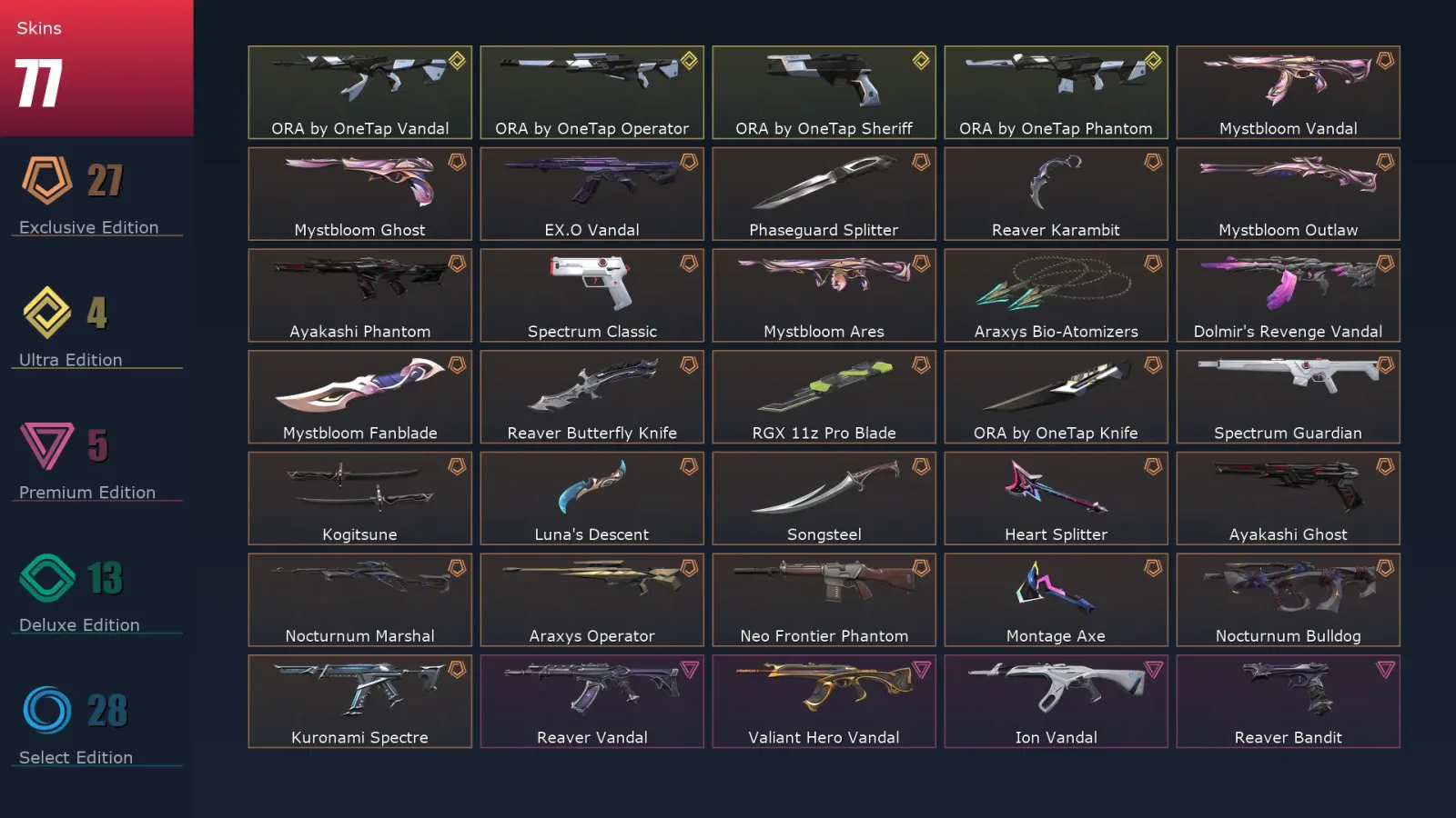 [Valorant] | EU | Level 179 | Ascendant 1 | 28 Agents | 77 Skins — Valorant account