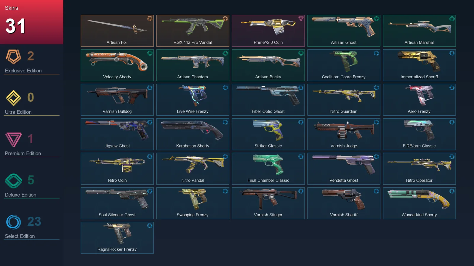 AP | Lv190 | Unranked | 31 Skin | 25 Agent | 64 Buddy