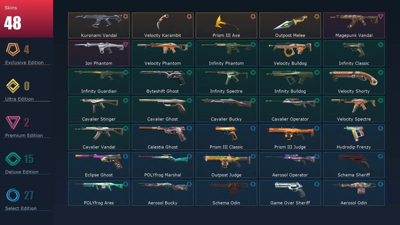 [Valorant] | EU | Level 128 | 28 Agents | 48 Skins
