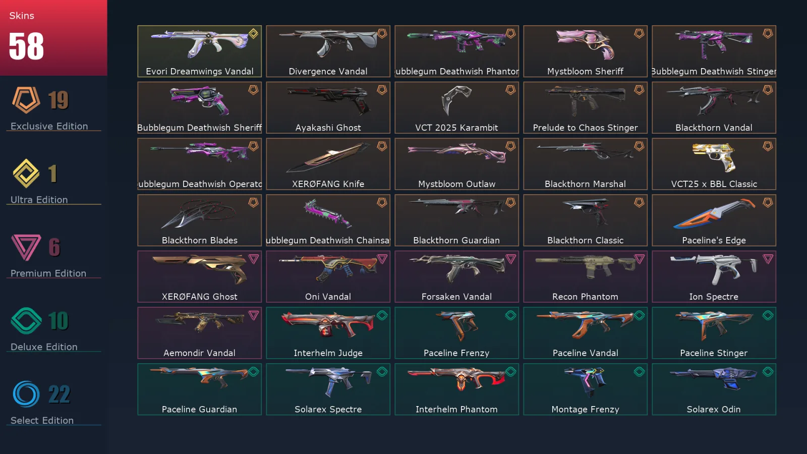 [Valorant] | EU | Level 78 | 29 Agents | 58 Skins