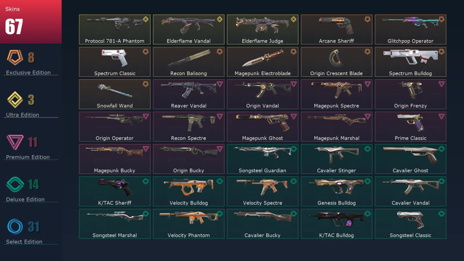 [Valorant] | EU | Level 54 | 18 Agents | 67 Skins