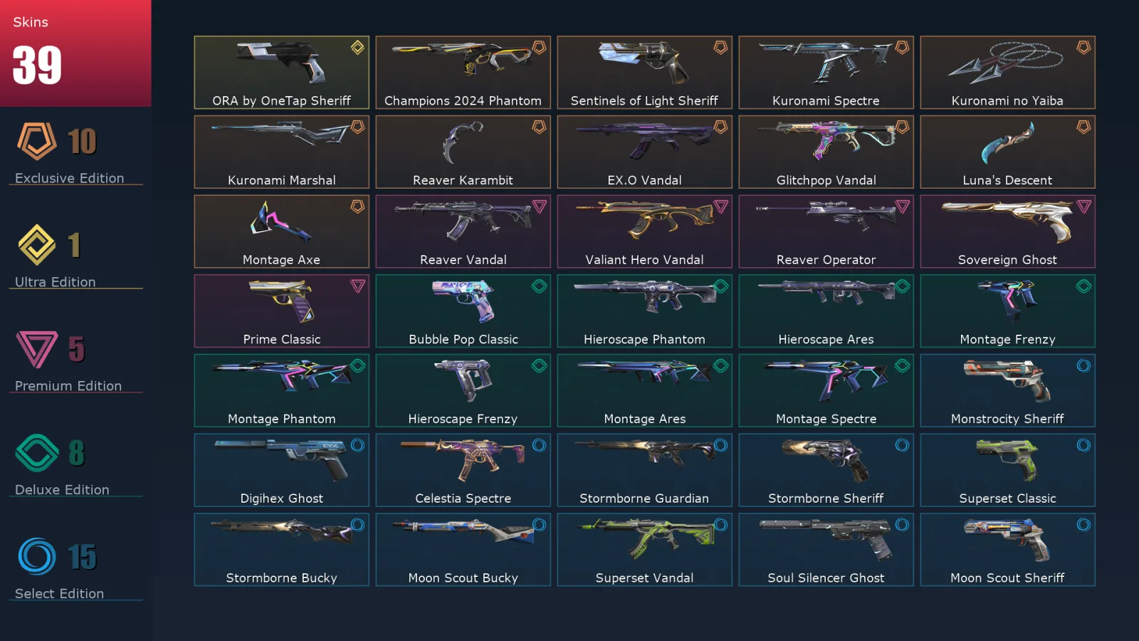 [Valorant] | EU | Level 136 | 28 Agents | 39 Skins