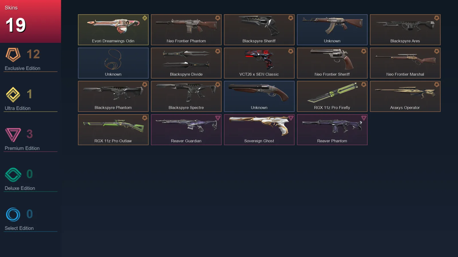 EU | Lv1 | Unranked | 19 Skin | 5 Agent | 2 Buddy