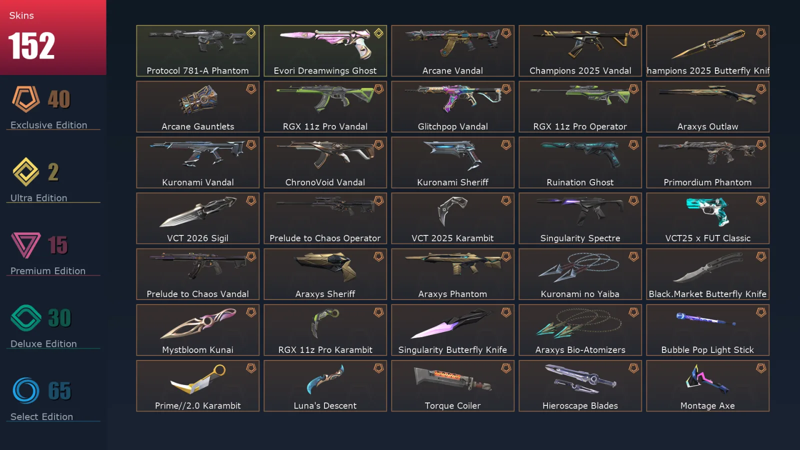 [Valorant] | EU | Level 197 | 29 Agents | 152 Skins