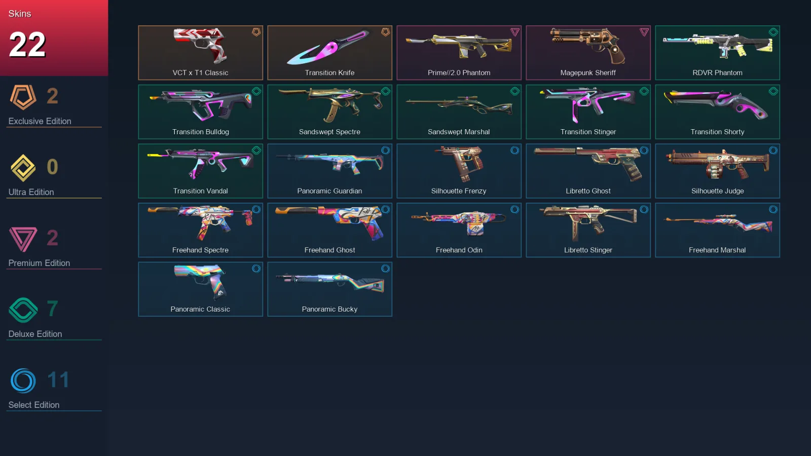 EU | Lv43 | Unranked | 22 Skin | 16 Agent | 22 Buddy