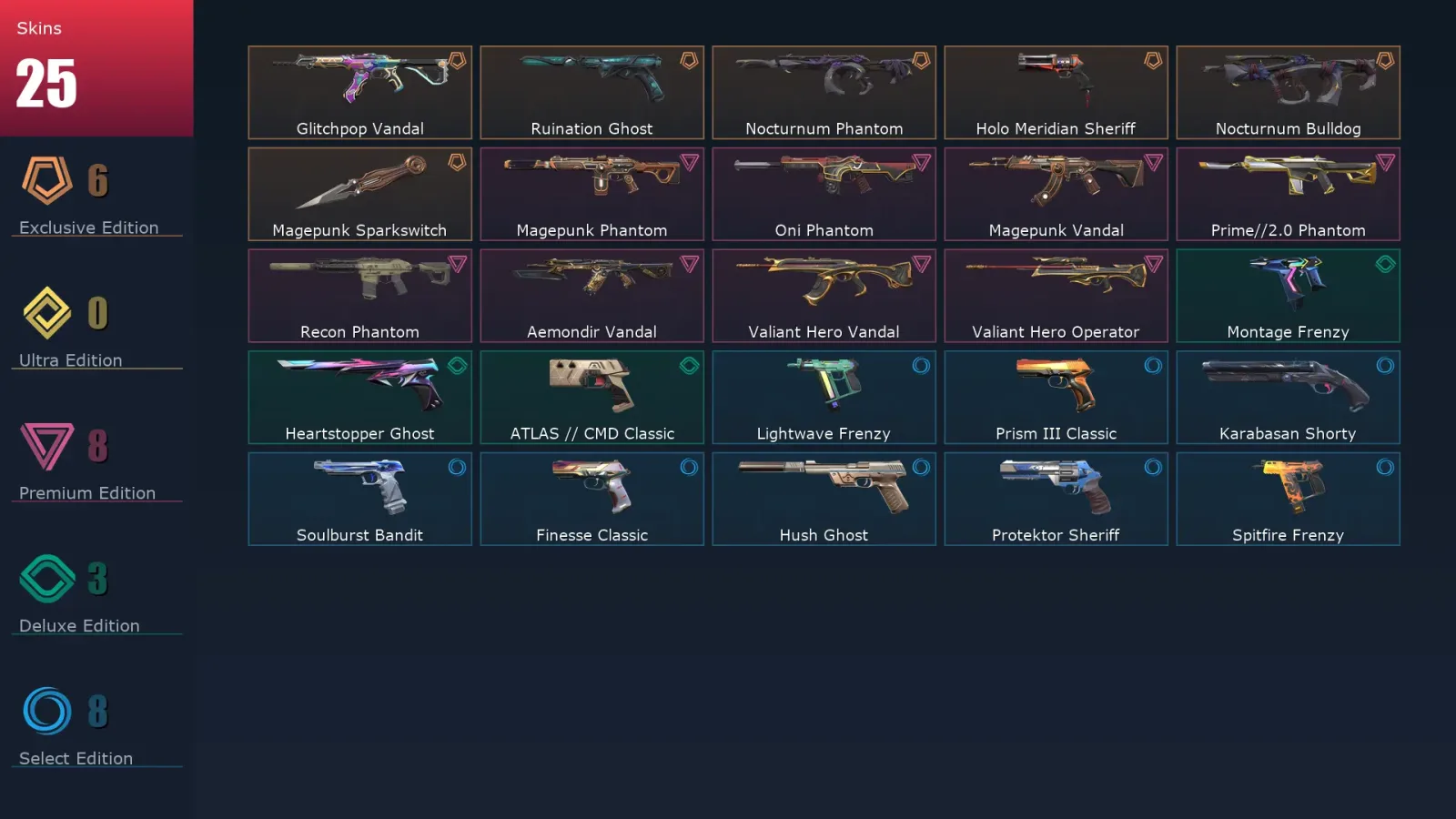 [Valorant] | EU | Level 215 | 29 Agents | 25 Skins