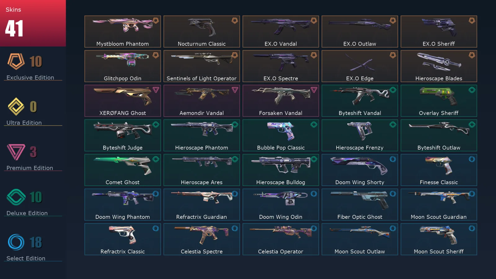 [Valorant] | EU | Level 157 | 27 Agents | 41 Skins